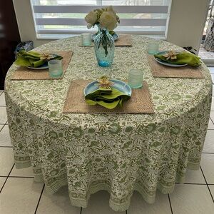 CPC Indian Handblock Round Tablecloth green
